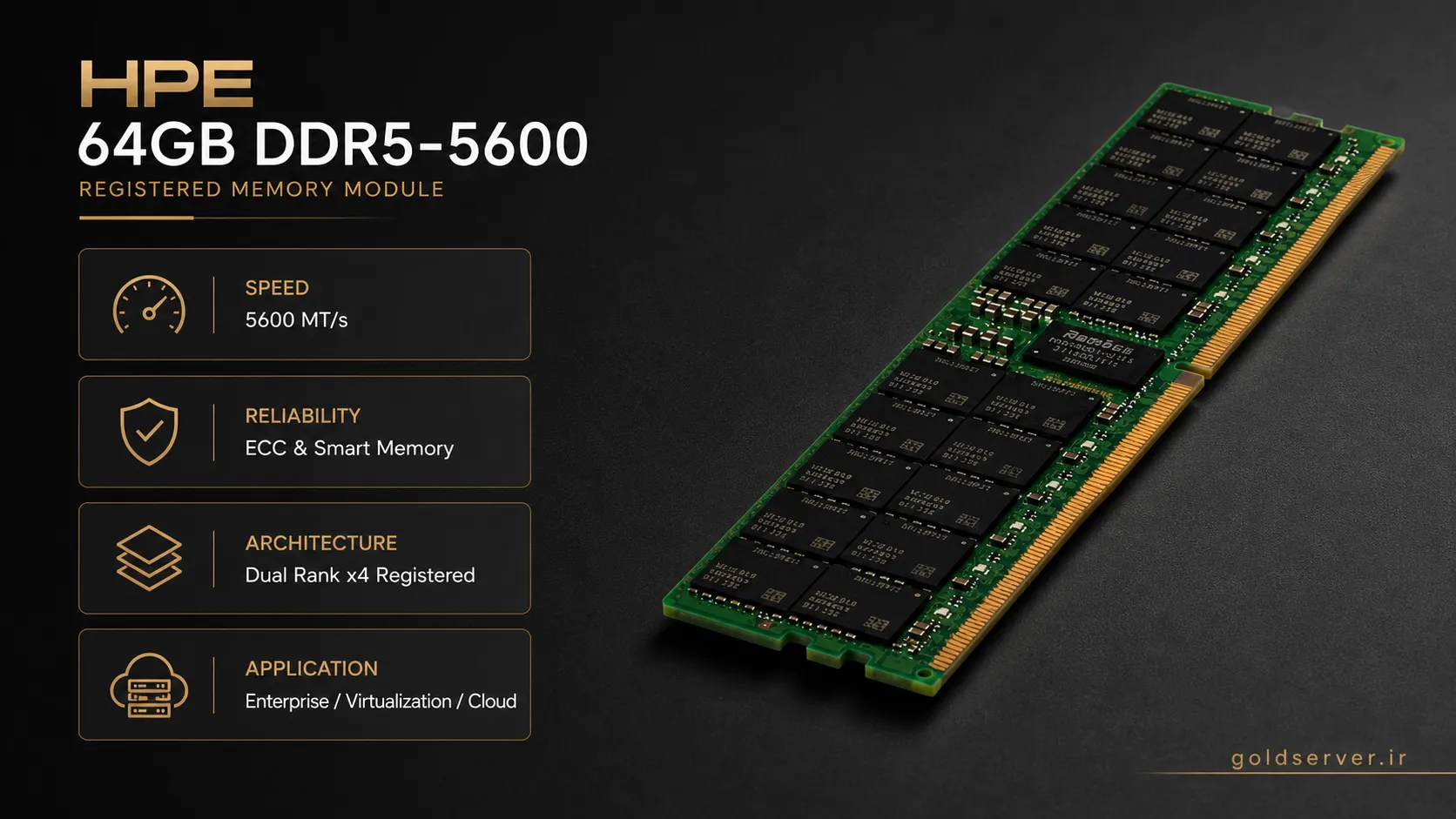 رم سرور HPE 64GB Dual Rank x4 DDR5‑5600 Registered (new)