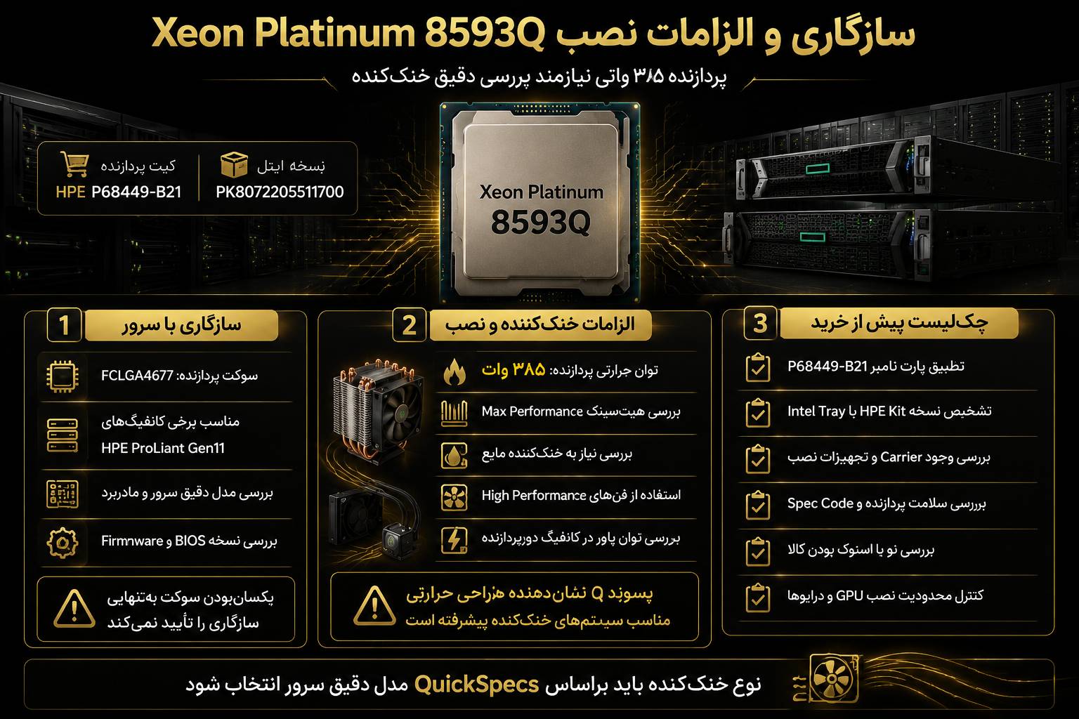سازگاری سی پی یو سرور Intel Xeon Platinum 8593Q 2.20GHz 320MB 385W