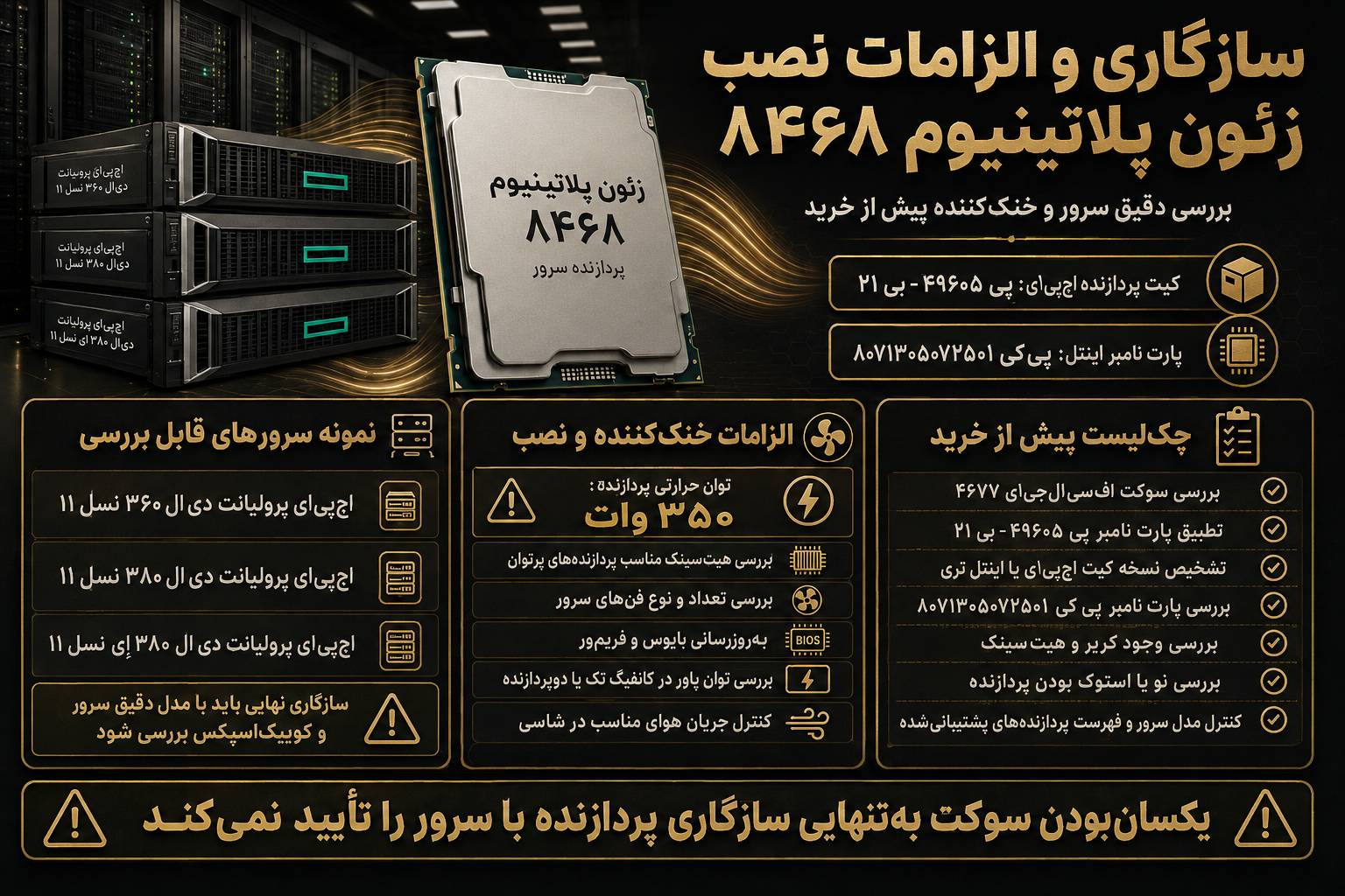 سازگاری سی پی یو سرور Intel Xeon Platinum 8468 2.1GHz 48-core 350W با سرورهای HPE