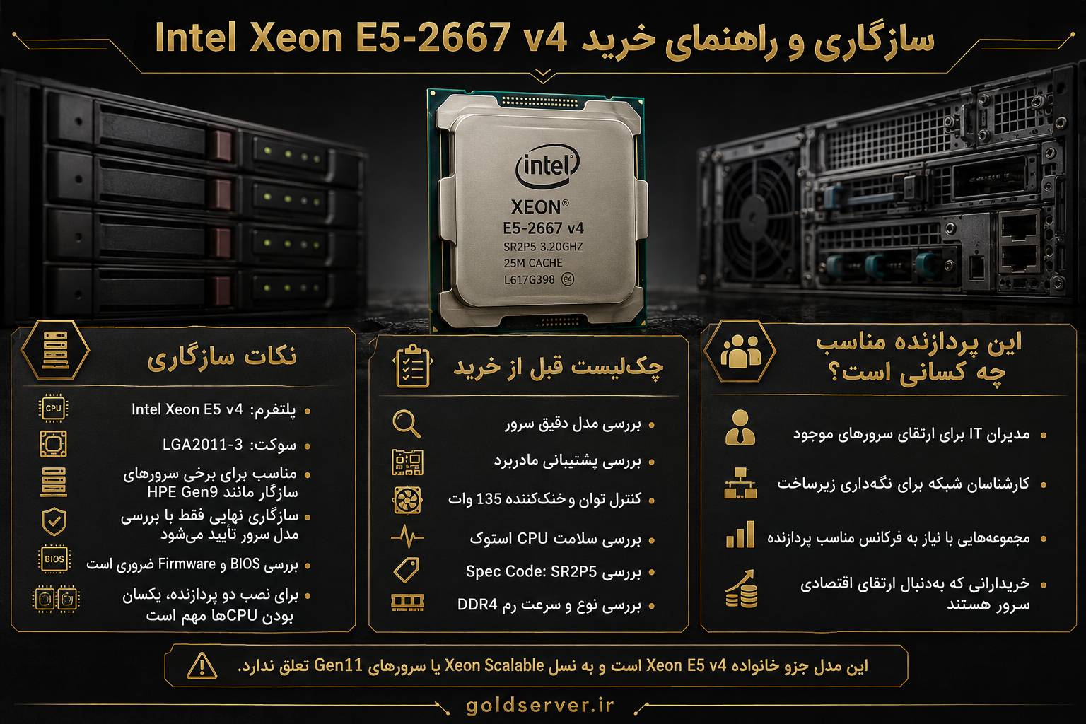 سازگاری سی پی یو سرور Intel Xeon Processor E5-2667 v4 با سرورهای HP