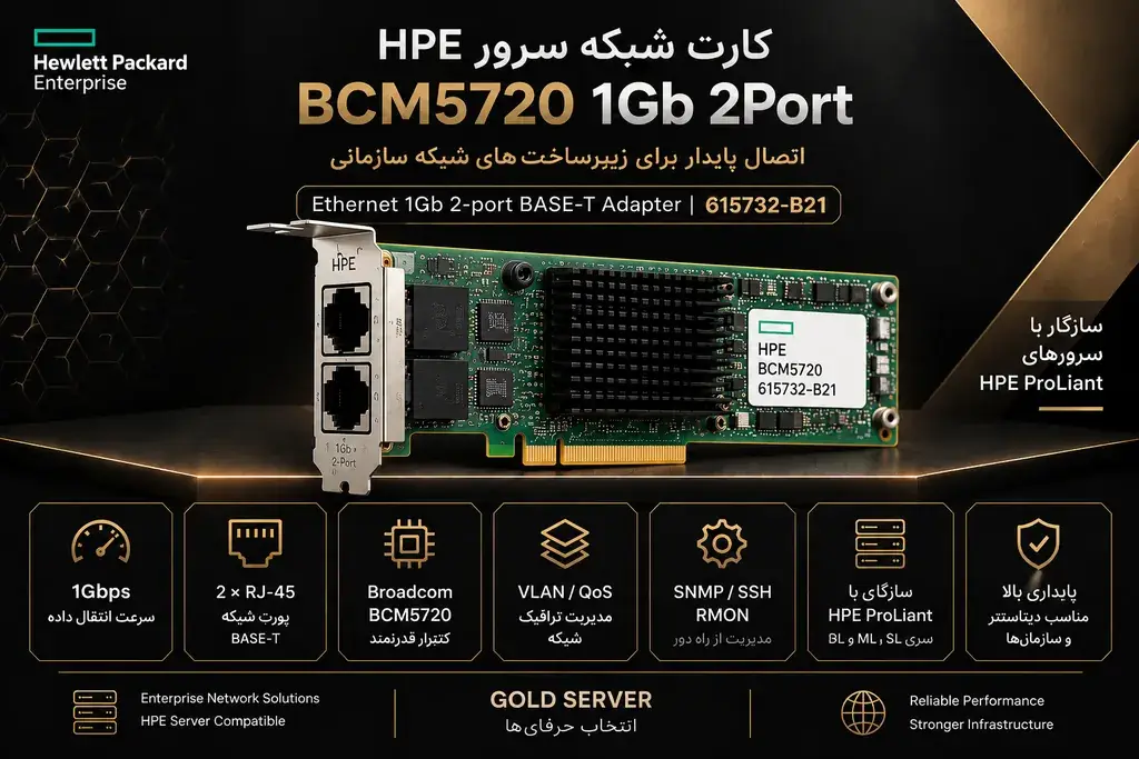 خرید کارت شبکه HPE BCM5720 1Gb 2Port از گلد سرور