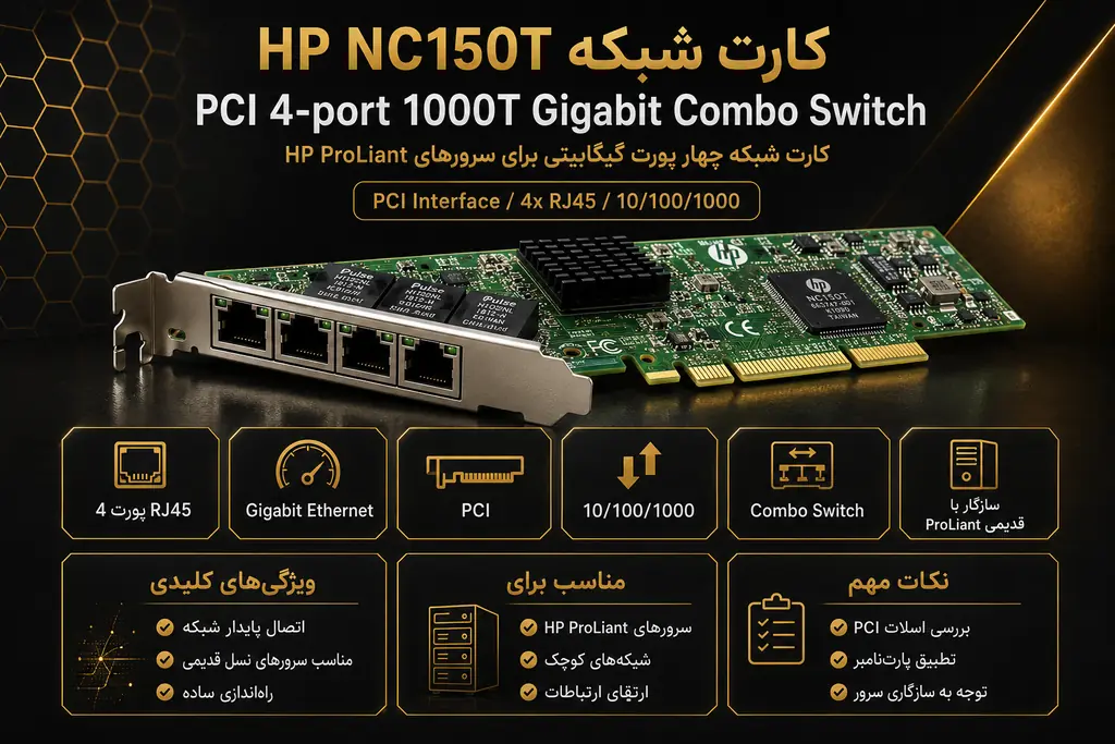خرید کارت شبکه HP NC150T PCI 4-port 1000T Gigabit Combo Switch از گلد سرور