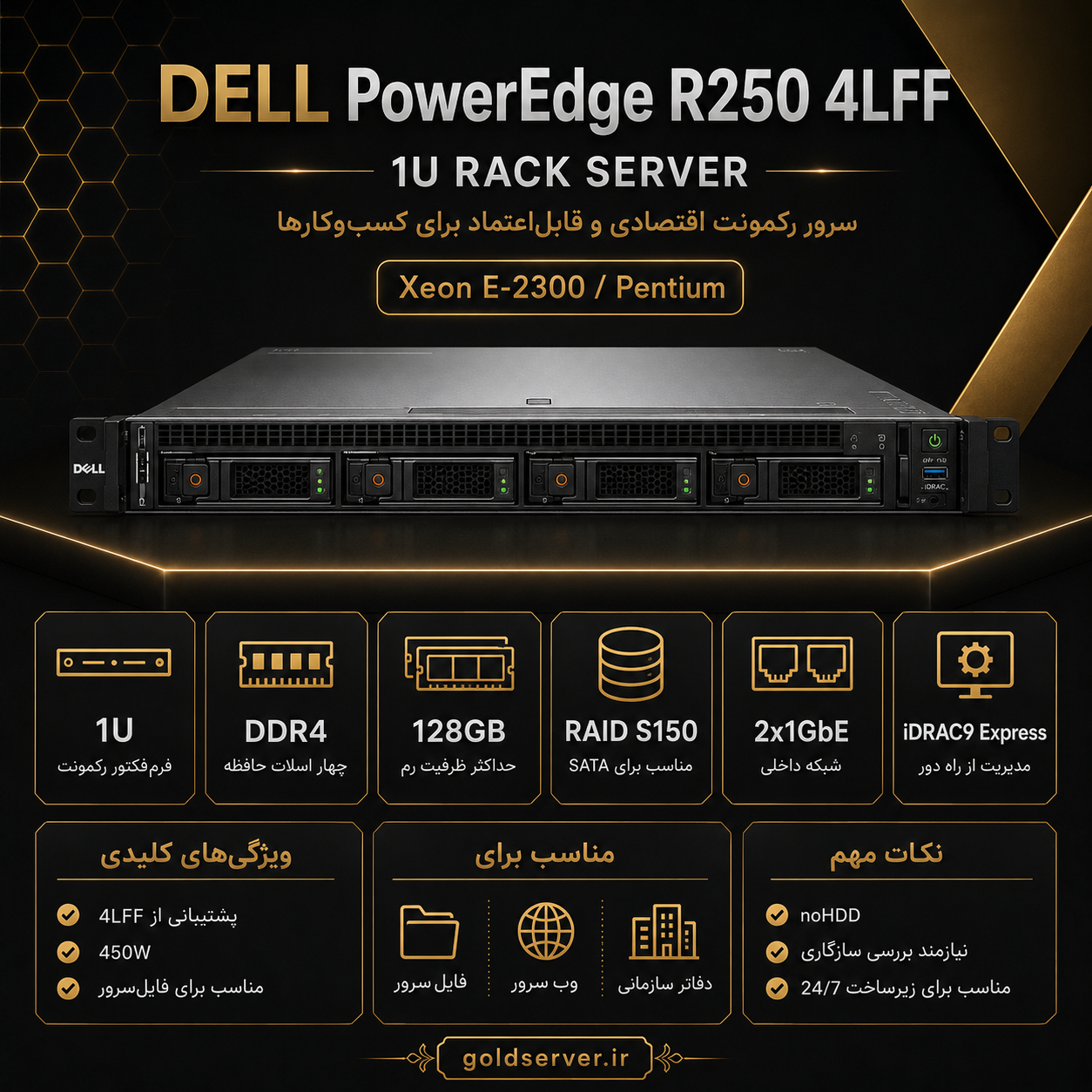 مشخصات فنی DELL PowerEdge R250 4LFF