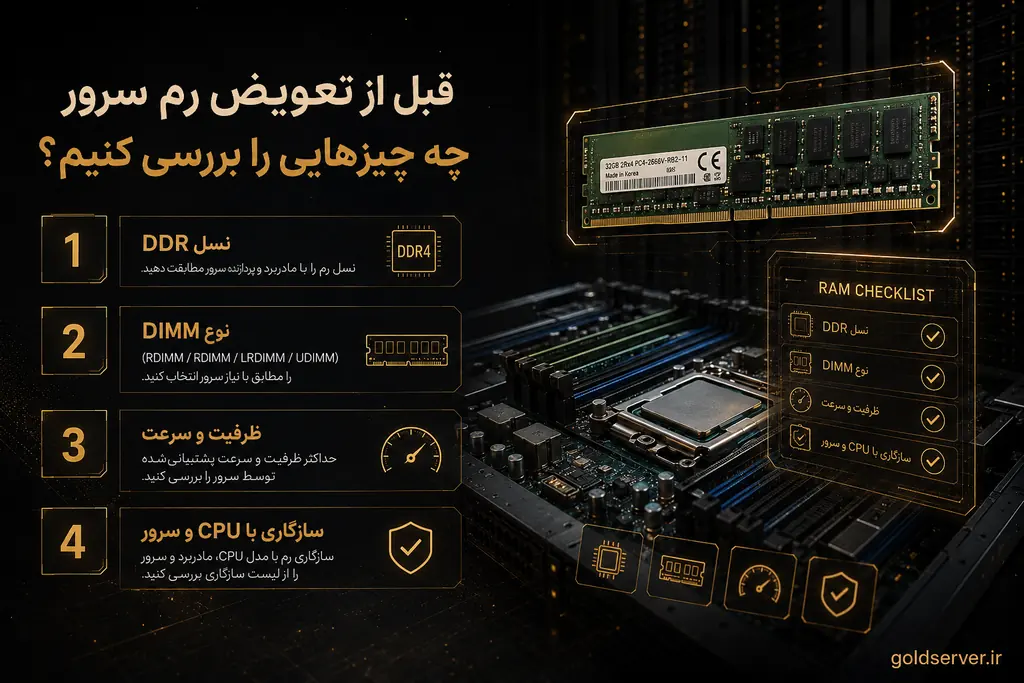 قبل از آموزش تعویض رم سرور چه مشخصاتی را بررسی کنیم؟